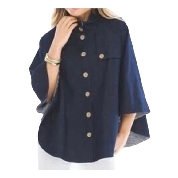 CHICO’S Elise Denim Cape Swing Jacket Nautical Preppy Oversized Old Money - Picture 1 of 8
